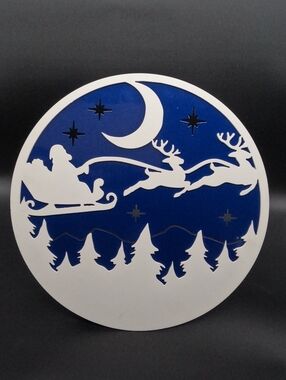 Large Christmas Santa And Reindeer Winter Scene Hanging Artwork Picture